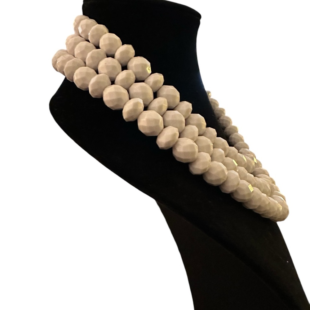 White Faceted Bead Triple Strand Necklace by Sugarfix - Picture 5 of 8